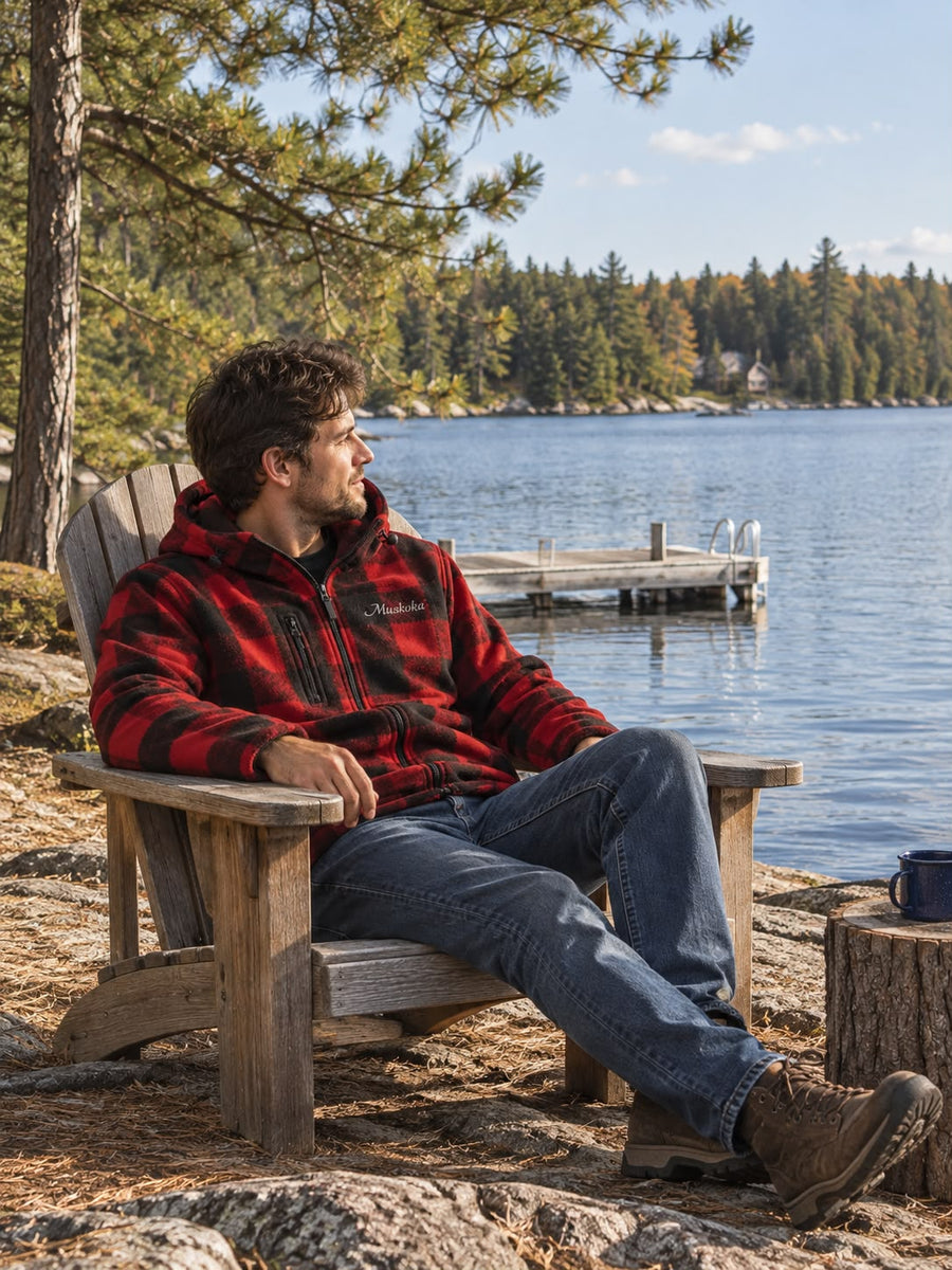 Men's Red Plaid Jacket with Detachable Hood