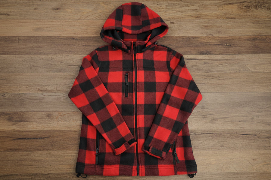Ladies Plaid Fleece Jacket-Plain